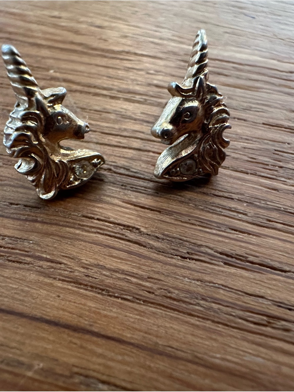 Unicorn Head Stud Earrings in Antiqued Gold Tone